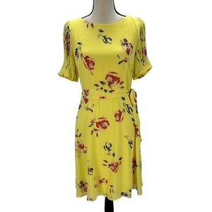 DKNY Short Sheer Sleeve Floral Print Midi Dress - Yellow - size 4